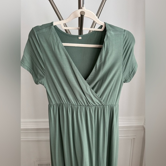 Maternity Sage Green Maxi Dress, Baby Shower Size Small - Picture 4 of 8